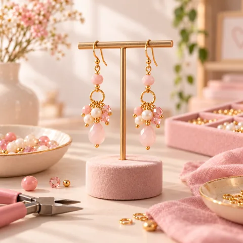 Aretes con flores y detalles dorados