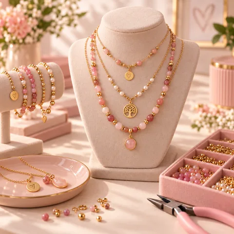 Collares delicados en un expositor